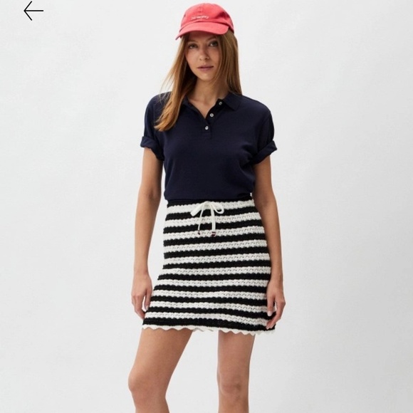 TOMMY JEANS Size L  Womens Crochet Cotton Mini Skirt Population Black & White - Picture 4 of 14